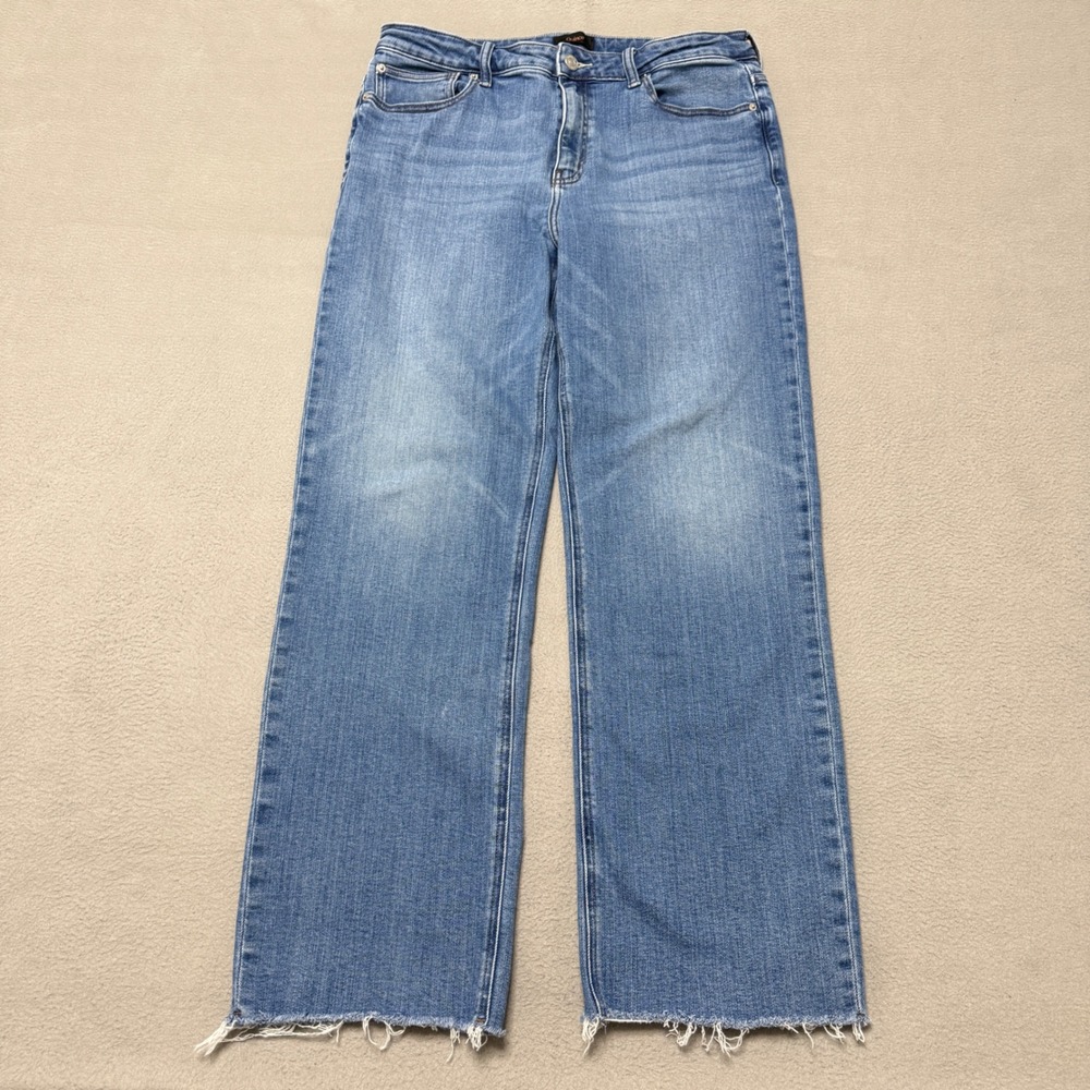 Quince Bella Stretch Straight Jeans Womens 32 Blue Fray Organic Cotton Denim